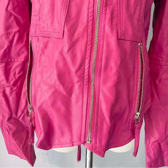 ZARA WOMAN Pink Faux Leather Zip Up Jacket NWT - Picture 4 of 16
